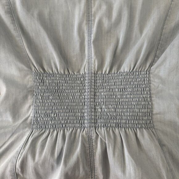 White House Black Market Bell Sleeve Blouse Womens Size 12 Denim Top Preppy Boho - Picture 11 of 14